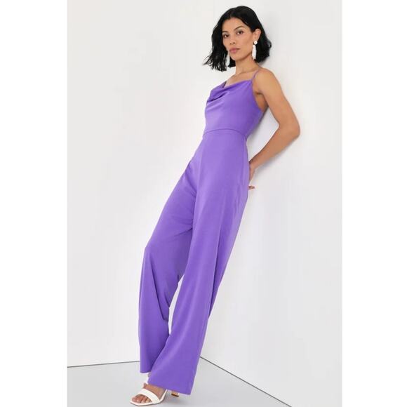 Lulus Alluring Extravagance Purple Asymmetrical Cowl Neck Jumpsuit Size XL NWT - Picture 2 of 8